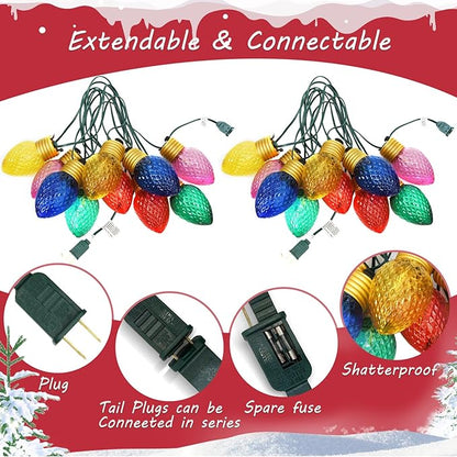 16FT Jumbo Christmas Lights,C7 Jumbo Xmas String Light Christmas Outdoor Decorations Lights with 10 Large Diamond Pattern Multicolor Bulb for Holiday Home Roof Yard Garden Decorations
