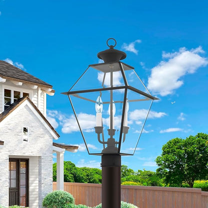 Livex Lighting 2384-04 Westover 3 Light Outdoor Black Finish Solid Brass Wall Lantern with Clear Beveled Glass, 22" x 12" x 22"