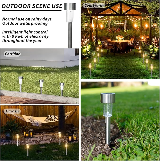 Solar Lights Outdoor Waterproof, 24 Pack Bright Pathway Lights, Solar Pathway Light with Auto On/Off, Warm White Light for Garden,Yard,Walkway and Landscape
