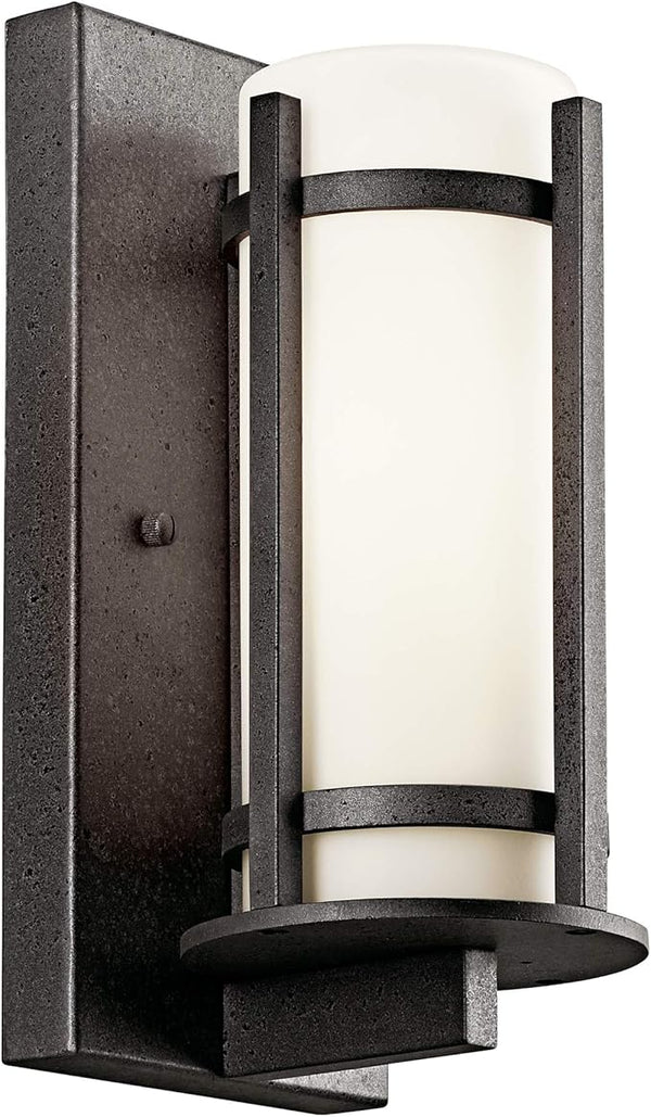 Kichler Camden 11" 1 Light Outdoor Wall Light with Opal Etched Glass in Anvil Iron, 9.5 in | Lumora