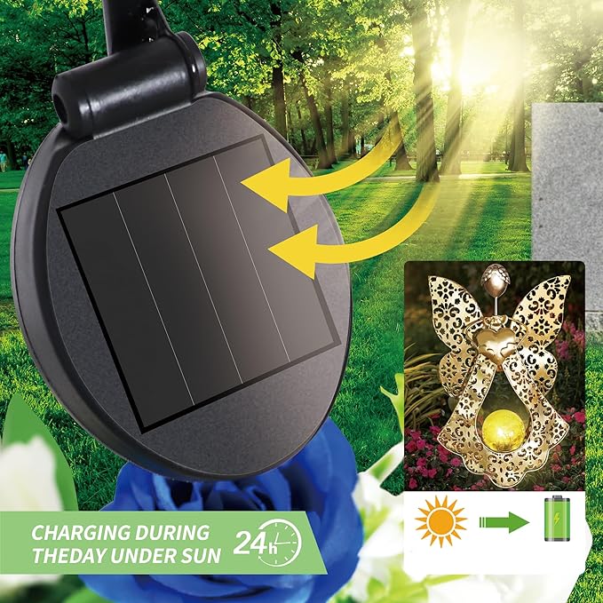 Memorial Solar Lights for Grave with Flowers Decorations Eternal Lighted Angels for Outdoor Cemetery Angel Garden Stake Memorial Gifts for Gravesite