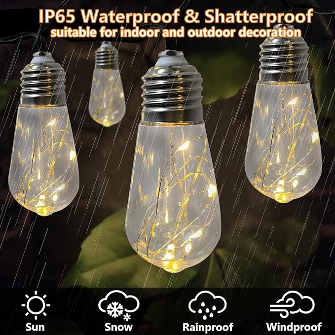 Battery Operated String Lights Outdoor, 22.85FT 20 Vintage Edison Hanging Bulb 100 LED String Lights Indoor Light String with Timer, Patio Outdoor Light for Camping Awning Porch Balcony Party Decor