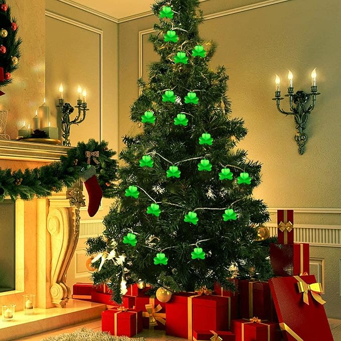 St Patrick's Day Shamrock Lights Plug in, 8.5Ft Outdoor Shamrock St Patrick's Day Decorations Lights Waterproof with 10 LED Green Clover Light UL Listed for Home Window Irish Party Garden Birthday