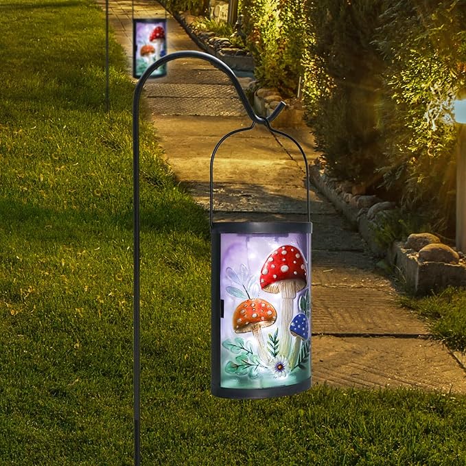 Hanging Solar Lantern Outdoor Waterproof Mushroom Solar Lights Glass Tabletop Decorative Lamp for Outdoor Patio | Lumora