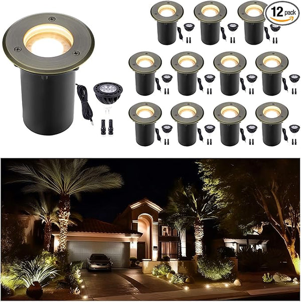 Gardenreet Landscape Low Voltage Well Light - Brass Electric LED 12V in-Grade Lighting, Replaceable Bulb Wired | Lumora