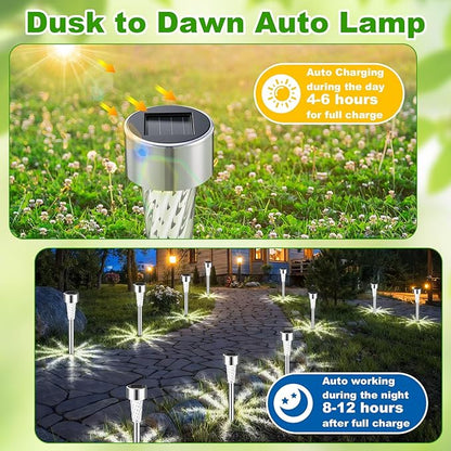 50 Pack Solar Pathway Lights Outdoor Bulk, Stainless Steel LED Path Lights, Weather Resistant Solar Stake Light with Auto On/Off Sensor for Lawn, Patio, Driveway, Walkway, Garden Path
