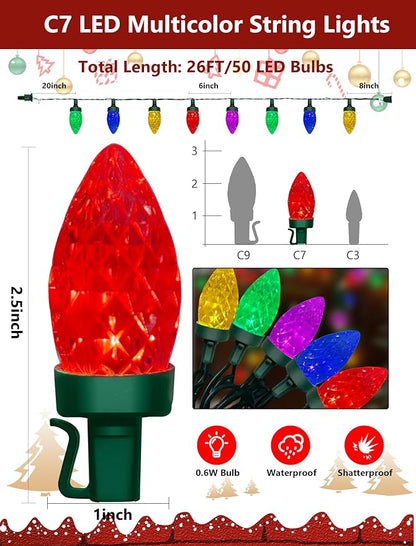 26Ft LED Valentine's Day String Lights Outdoor, C7 Vintage Christmas Lights with 52 Multicolor Strawberry Bulbs, Plug in Fairy Lights for Indoor Patio Porch Garden Party Wedding Roofline House Decor