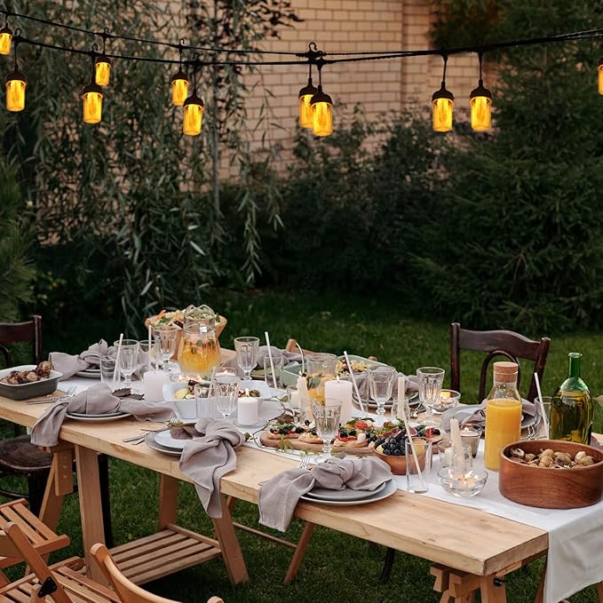 Flickering Flame String Lights for Halloween Decor Outdoor, 23Ft LED for Outside, Plug-in Garden, Connectable Backyard 10 Lantern & Hooks Decorative Cafe Bistro Patio