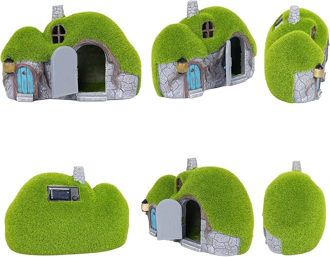 Garden Statues Outdoor Decor - Fairy House with Waterproof Solar Lights Resin Figurines for Yard Lawn Porch Outside | Lumora