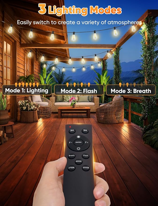 Brightever 3 Color in 1 LED Outdoor String Lights with Remote, 120FT Patio Lights Outdoor Waterproof with 38 | Lumora