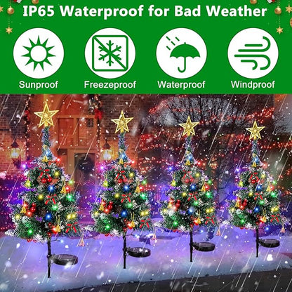 OurWarm 2Pcs Solar Christmas Tree Lights Outdoor Decorations, 20 LEDs Path Lights 8-Mode Flickering, Small Mini Solar Christmas Tree for Outside Yard Pathway Garden Grave Cemetery Xmas Decor