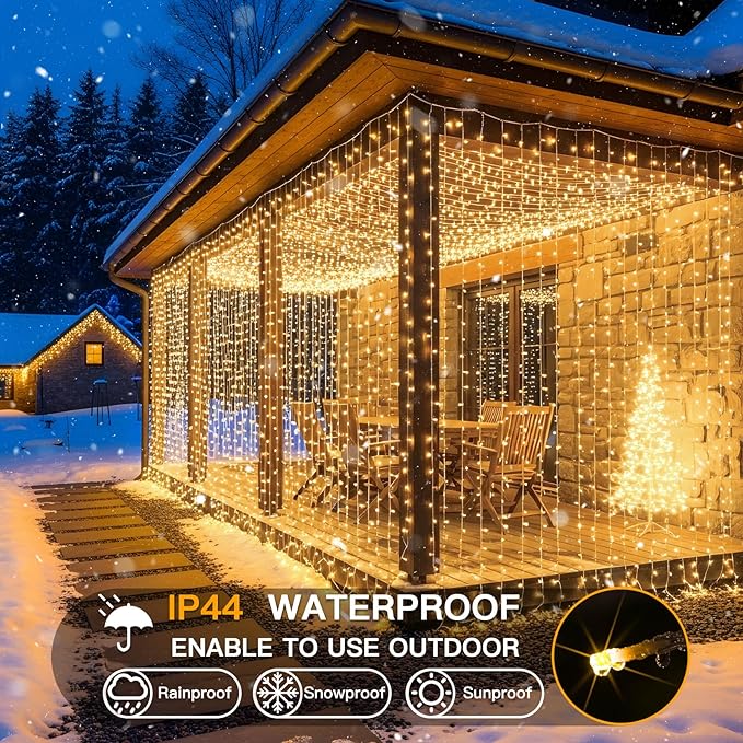 suddus 900 LED Christmas String Lights Outdoor, 9.8x29.5ft Curtain Lights Plug in with Remote,Wall Hanging Lights for Christmas,Dorm,Wall,Window,Wedding,Party,Birthday Decor,Warm White
