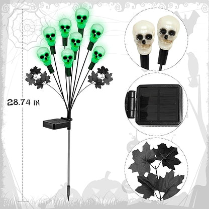 2 Pack 16LED Solar Skull Halloween Lights - IP65 Waterproof Outdoor Decorations, Scary Swaying Firefly Lights for Garden, Patio, Yard, Lawn Decor