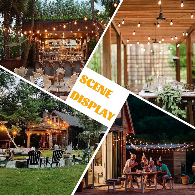 100+10FT LED Outdoor String Lights, Patio Deck Lights with 50+2 Shatterproof ST38 Edison Bulbs, Dimmable Warm White | Lumora