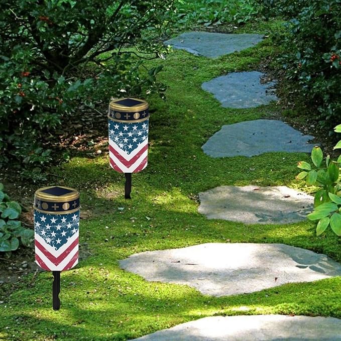 American Flag Print Solar Light Outdoor for Patriotic Waterproof Landscape Path Lights Decorative 4th of July Solar | Lumora