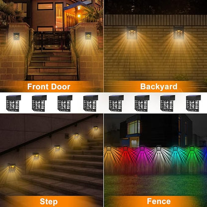 GOODFOEVER Solar Deck Lights, 8 Pack Fence Light with 2 Modes Lighting Warm White/RGB, Solar Outdoor Lights Waterproof for Wall, Fence, Patio, Stair, Landscape, Garden,Yard, Holiday Decor
