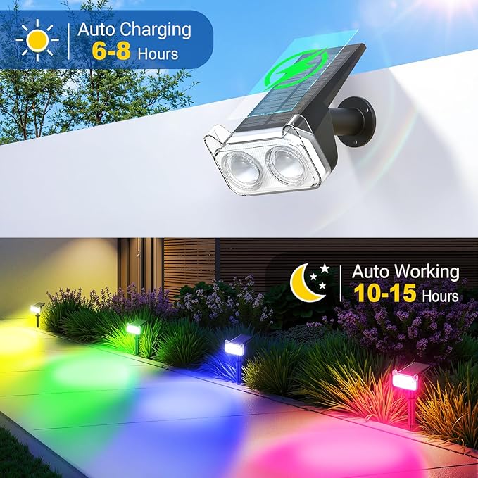 LETMY Solar Spot Lights Outdoor Waterproof with 2 Bigger LED, Auto ON/Off 135°Adjustable Solar Lights Outdoor | Lumora