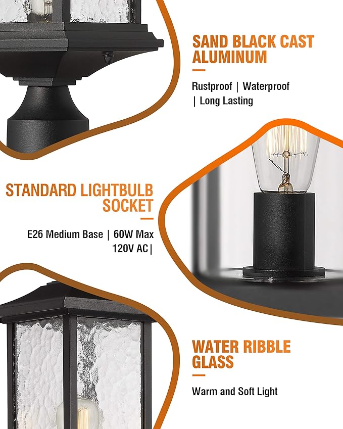 Beionxii Dusk to Dawn Outdoor Post Lights, 21inch Large Exterior Lamp Post Light Pier Mount Lantern with Base | Lumora