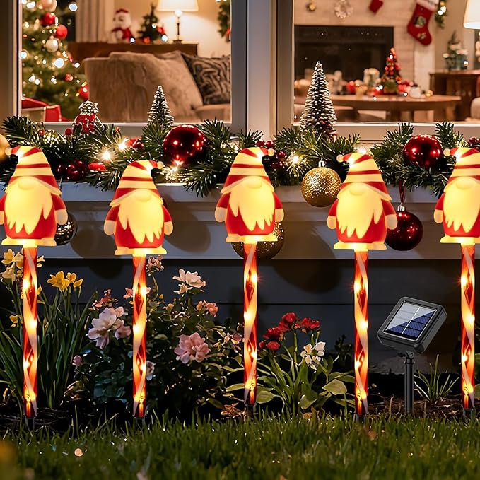 5 Packs Christmas Elf Solar Garden Light with 8 Light Modes, 15.75 Inches Tall Christmas Patio Outdoor Light, IP65 Waterproof, Auto ON/Off, Solar Xmas Light for Pathway, Courtyard