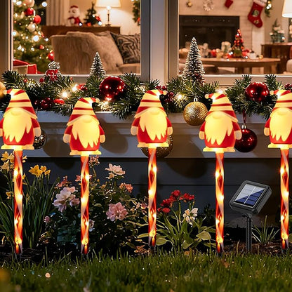 5 Packs Christmas Elf Solar Garden Light with 8 Light Modes, 15.75 Inches Tall Christmas Patio Outdoor Light, IP65 Waterproof, Auto ON/Off, Solar Xmas Light for Pathway, Courtyard