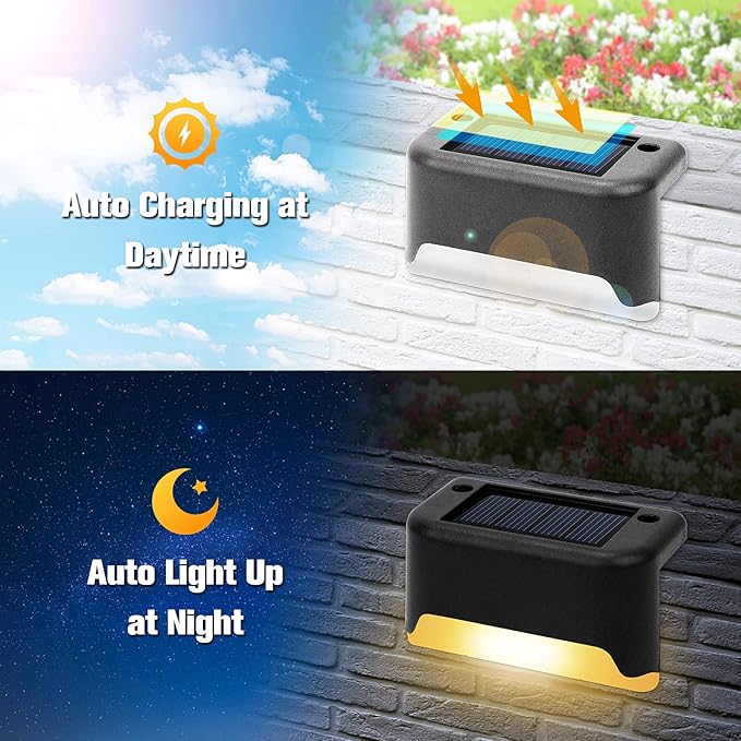 APONUO Solar Step Deck Fence Lights, Outdoor Waterproof Led, 1.77x3.14x1.73in, Black, Warm White, 16 Pcs, Path | Lumora