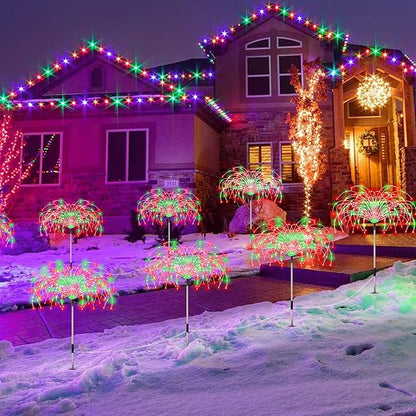 Enhon 4 Pack Plug in Christmas Pathway Firework Lights, 1440 LED Waterproof Xmas Garden Starburst Stake Lights with 8 Modes for Driveway Walkway Yard Lawn Patio Decorations(Red, Green)