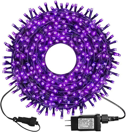 kemooie 300 LED Purple Christmas Lights, 99FT Connectable 8 Lighting Modes Plug in Fairy Lights, Waterproof for Outdoor, Halloween Christmas Wedding Party Garden Decorations (Purple