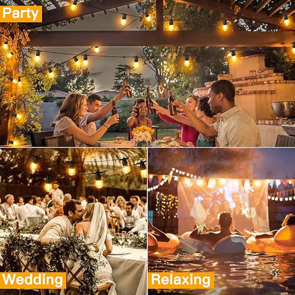 Ollny Outdoor String Lights, 50 FT Waterproof Connectable Patio Lights with 15 Shatterproof Bulbs(2 Spare), Outside Hanging Light for Balcony, Porch, Yard, Garden, Backyard