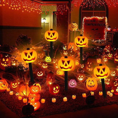 Halloween Decorations Outdoor 4 Sets Solar Pumpkin Pathway Lights for Outside 7 Lighting Modes IP65 Waterproof for Yard Garden Pathway and Walkway
