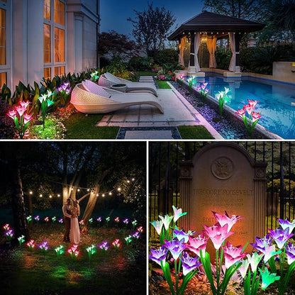 KOOPER Outdoor Solar Lights, 10 Pack Solar Garden Light with Bigger Lily Flowers, Waterproof 7 Color Changing Solar Lights Outdoor - Bigger Panel for Patio Yard Garden Decoration, Gift for Mom