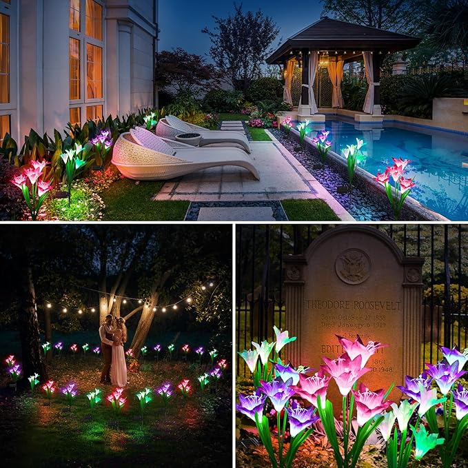 4 Pack Solar Lily + 8 Pack Solar Pathway Lights Outdoor