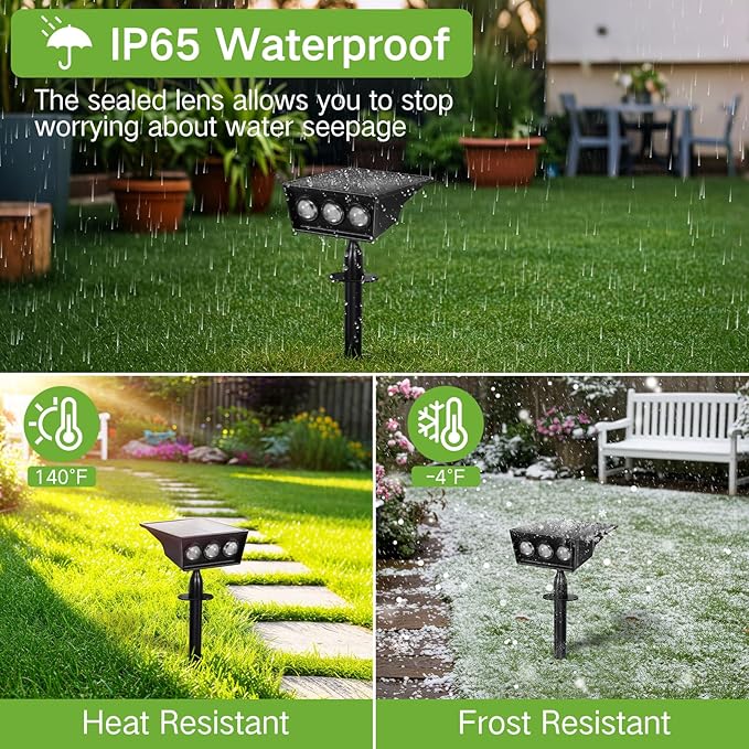 OUTON Solar Spot Lights Outdoor, 5 Lighting Modes IP65 Waterproof Solar Powered Garden Light, Dusk-to-Dawn Auto | Lumora