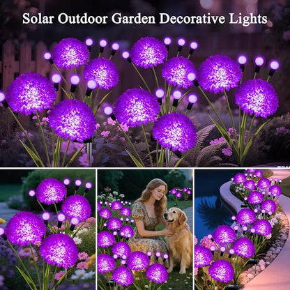Solar Lights Outdoor Waterproof, 4 Pack Purple Solar Firefly Swaying Lights with Flowers, Flower Light Garden Decor for Halloween Christmas Outside Yard Patio, Gifts for Women Grandma