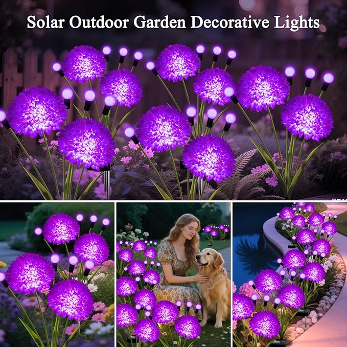 Solar Lights Outdoor Waterproof, 2 Pack Purple Solar Firefly Swaying Lights with Flowers, Flower Light Garden Decor for Outside Yard Patio Halloween for Women Grandma