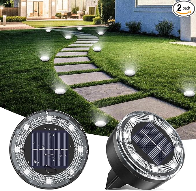 Mini Solar Ground Lights, 2 Pack Solar Lights Outdoor Waterproof, Upgraded LED Flat Landscape Lighting for Outside | Lumora