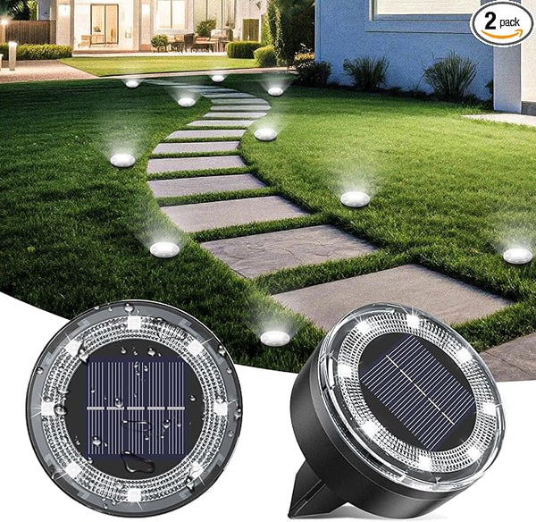 Mini Solar Ground Lights, 2 Pack Solar Lights Outdoor Waterproof, Upgraded LED Flat Landscape Lighting for Outside | Lumora