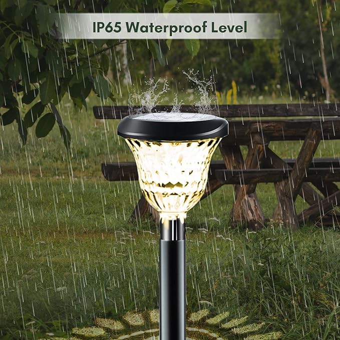 6 Pack Solar Pathway Lights Outdoor, Colorful and Warm White Light, Garden Yard Decorations - Automatic Solar Charging, IP65, Ideal for Backyard Walkway and