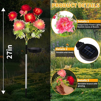 Solar Flowers Lights, 4 Pack Solar Garden Lights with 28 Flowers, Waterproof Solar Artificial Flower Outdoor for Yard, Patio, Pathway, Festival, Wedding, Party, Garden Decor, Gift for Women/Mom