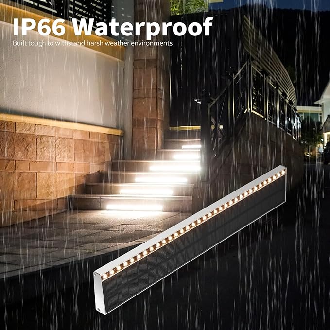 Solar Step Lights for Outside, 33 Focused-Beam High-Brightness LEDs, Waterproof Aluminum Outdoor Stair Light for Risers, Curbsides, Poolsides, Planter Edges (Warm White, 12Pack)