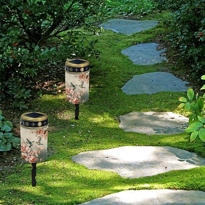 Hummingbird Floral Outdoor Solar Garden Stake Lights Flameless Pathway Lights for Yard Patio,Pretty Landscape Lighting Solar-Powered Fairy Light for Outside,Warm White Walkway Lights