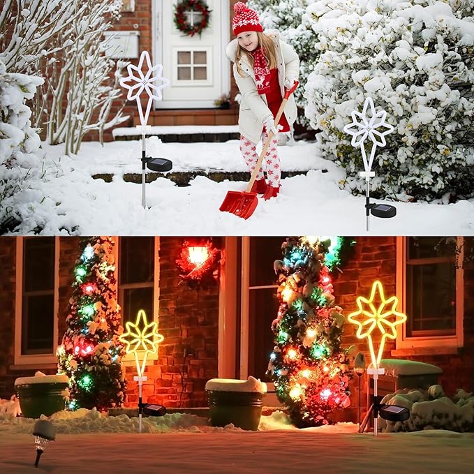 2 Pcs Solar Christmas Garden Stake Lights Waterproof Bethlehem Star Landscape Solar Pathway Lights for Outside Stakes Xmas Neon Yard Stakes for House