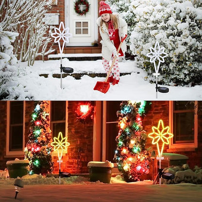 2 Pcs Solar Christmas Garden Stake Lights Waterproof Bethlehem Star Landscape Solar Pathway Lights for Outside Stakes Xmas Neon Yard Stakes for House