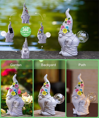 Solar Funny Garden Gnome Statue: Outdoor Sculpture Lights for Yard Lawn Porch Balcony Patio Home Decor - Birthday Gardening Gifts for Women Mom Grandma