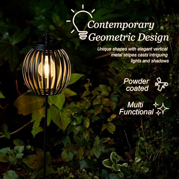Glitzhome 2Pcs 32.25" H Solar Pathway Lights Outdoor, Solar Metal Pathway Lantern with Shepherd Hook for Path Patio | Lumora