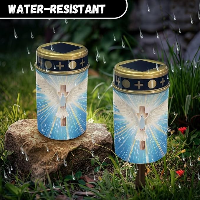 Cross Solar Lights Outdoors Waterproof Solar Lights Guardian Solar Light Dove of Peace Cemetery Solar Lights for Grave Landscape Path Lights Red