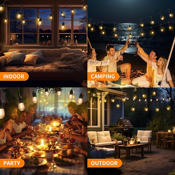 100FT LED Outdoor String Lights with 60+4 Waterproof Bulbs(1.5FT Bulbs Spacing), Remote & Dimmer, Commercial Grade | Lumora