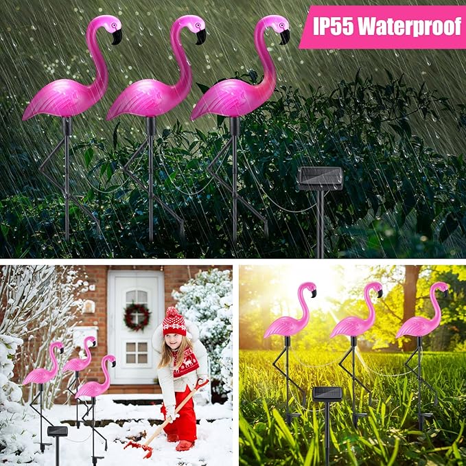 Geelin 9 Packs Pink Flamingo Solar Outdoor Light Decoration IP55 Waterproof Flamingo Solar Stake Lights LED Solar Powered Pathway Lights for Garden Yard Patio Lawn Walkway Driveway (Classic)