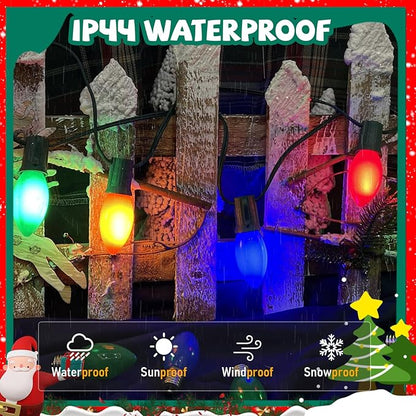 C9 Vintage Incandescent Christmas Lights Outdoor, 25Ft Christmas Tree Lights with 26 Colorful 7W Incandescent Bulbs(1 Spare), Xmas Lights Outdoor for Tree/Garden/Yard/Holiday Decor, Green Wire