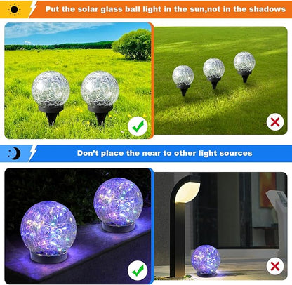 Solar Globe Lights Outdoor Waterproof-Solar Balls-Solar Garden Lights-Orbs for Outside 2 Pack Cracked Glass Ball for Lawn Patio Yard Backyard Decorations