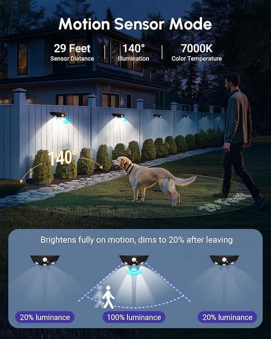 12 Pack Solar Fence Lights, Motion Sensor Outdoor Light with 3 Sided Lighting, 60 Lumens Fence Light Solar Powered, Solar Lights Outdoor Waterproof with 3000K/7000K Mode for Patio, Backyard, Fence